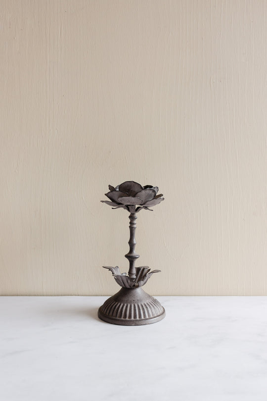pair of midcentury French tole floral candlesticks