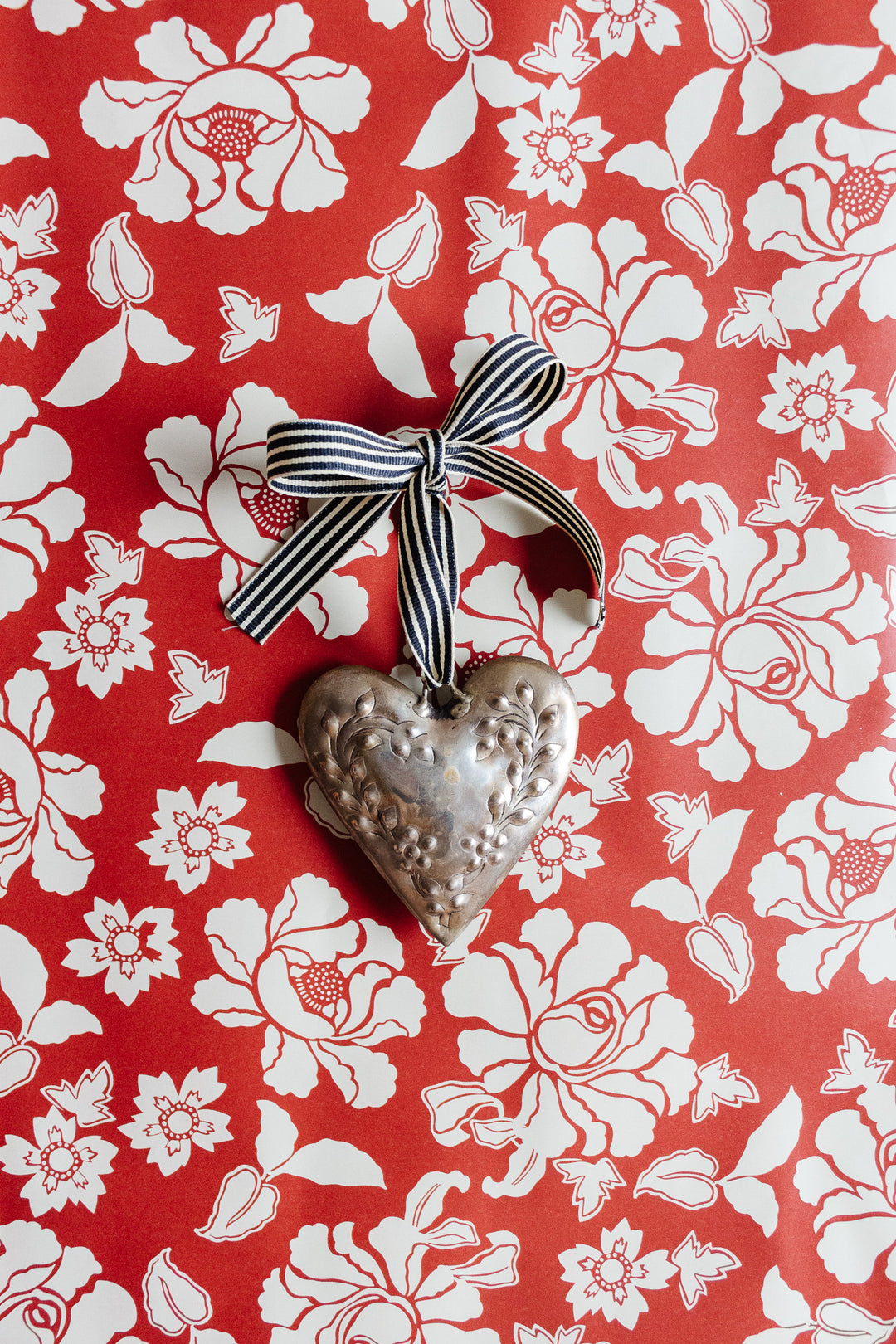 vintage french pressed metal heart ornament