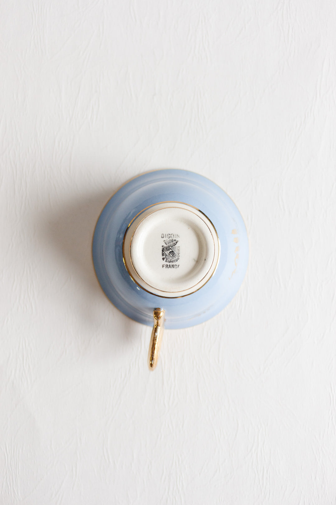 vintage french digoin sarreguemines "moi et toi" teacup and saucer set in robin's egg blue