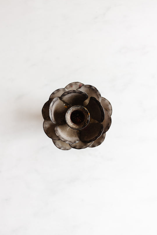 pair of midcentury French tole floral candlesticks