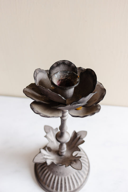 pair of midcentury French tole floral candlesticks