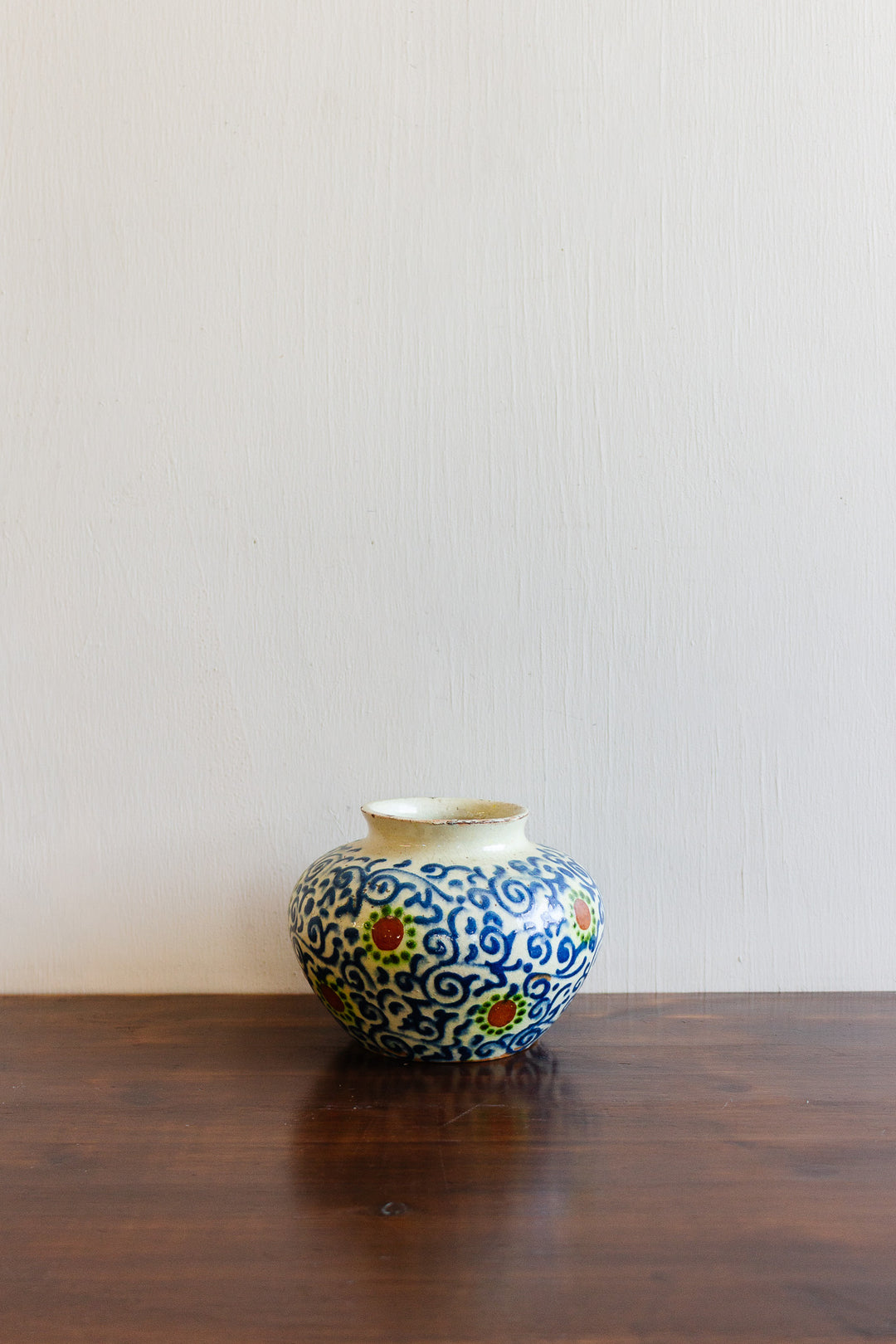 vintage french hand-painted ceramic or porcelain globular vase