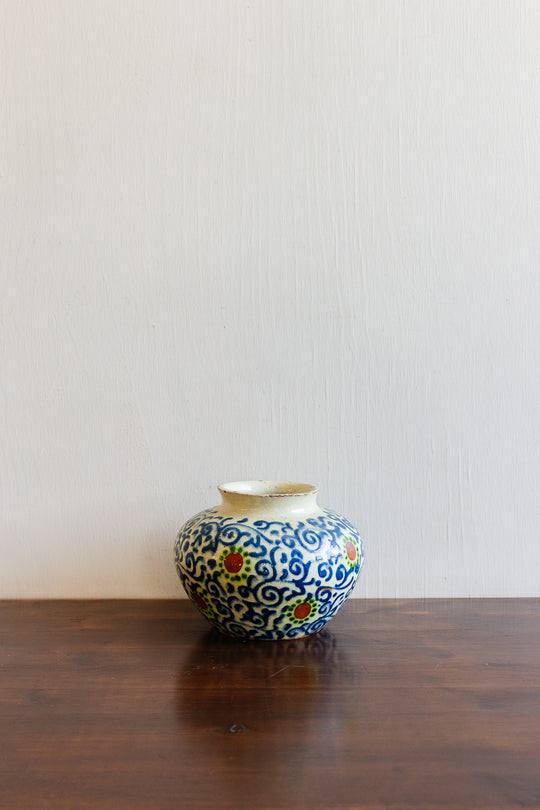 vintage french hand-painted ceramic or porcelain globular vase