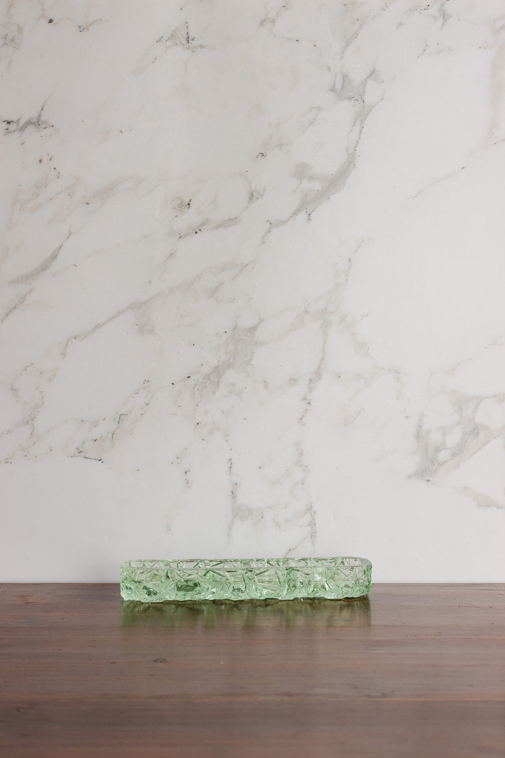 midcentury french green cut glass tray