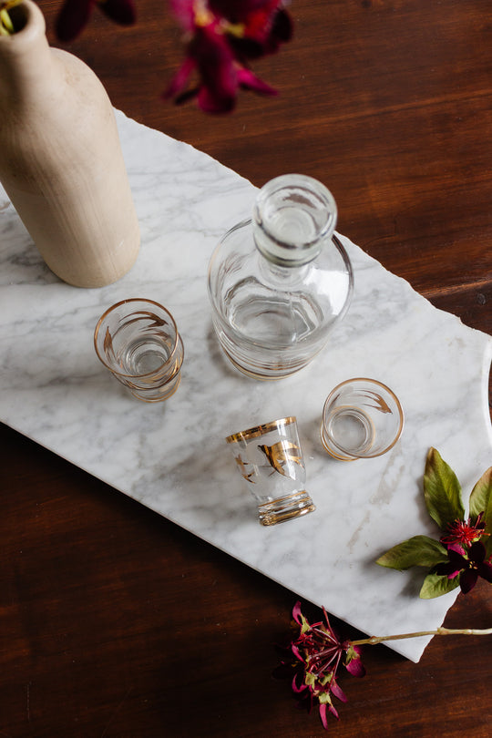 french art deco gold striped decanter set