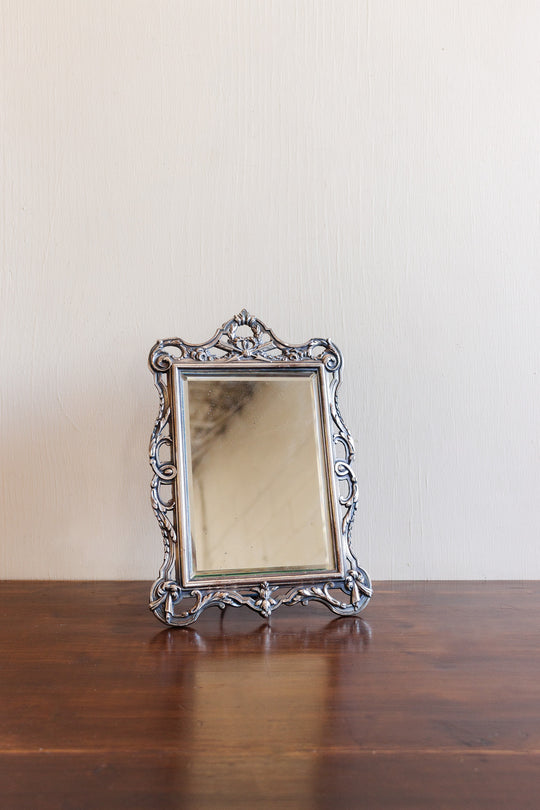 vintage french ornate silver tabletop mirror
