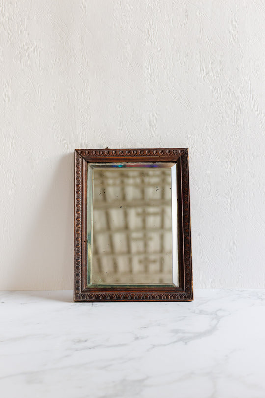 antique french petite wood framed beveled mirror