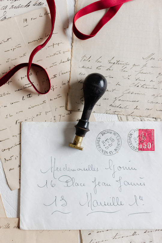antique french wood and brass wax seal