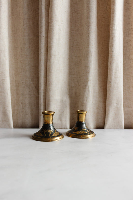 pair of vintage French cloisonné candlesticks