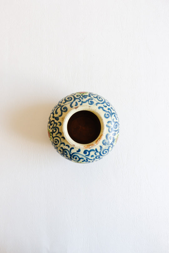 vintage french hand-painted ceramic or porcelain globular vase