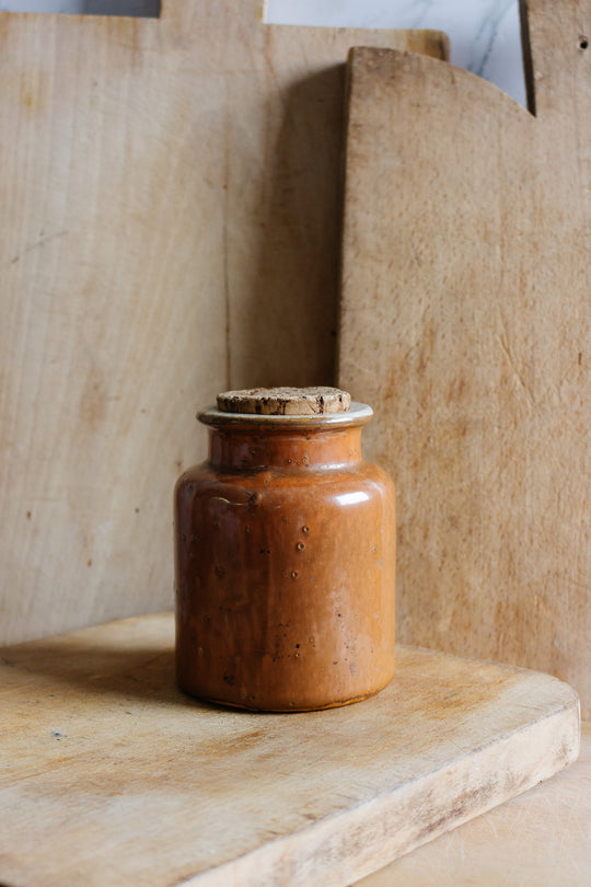 vintage french burnt orange stoneware mustard jar