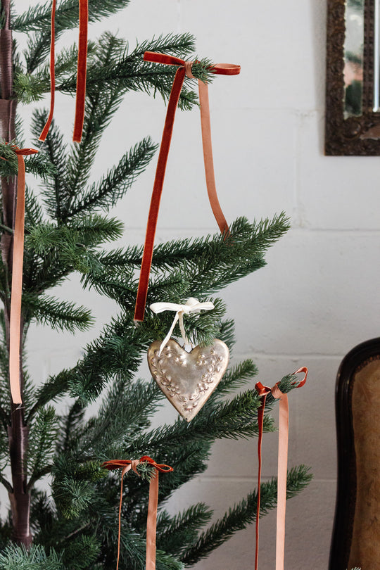 vintage french pressed metal heart ornament