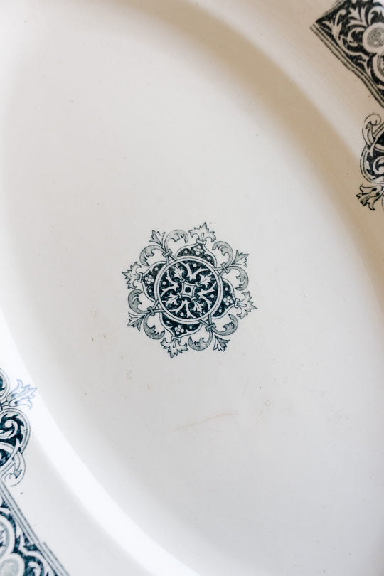 large antique french transferware green platter