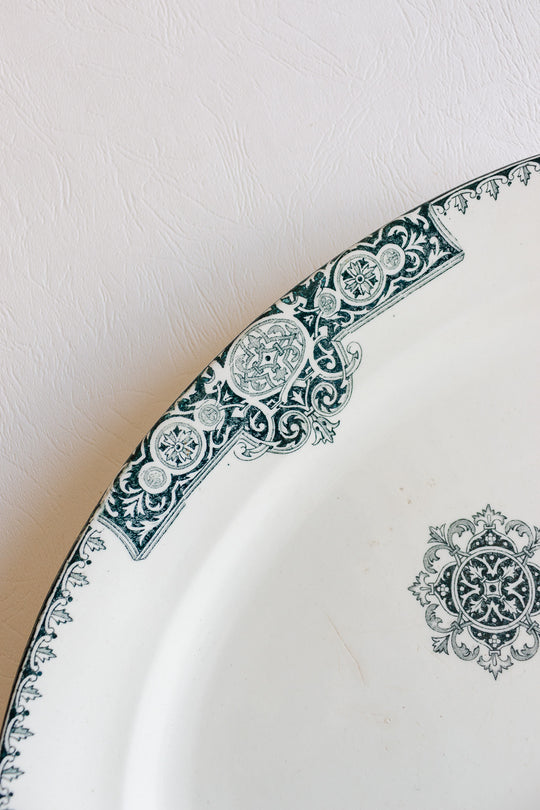 large antique french transferware green platter