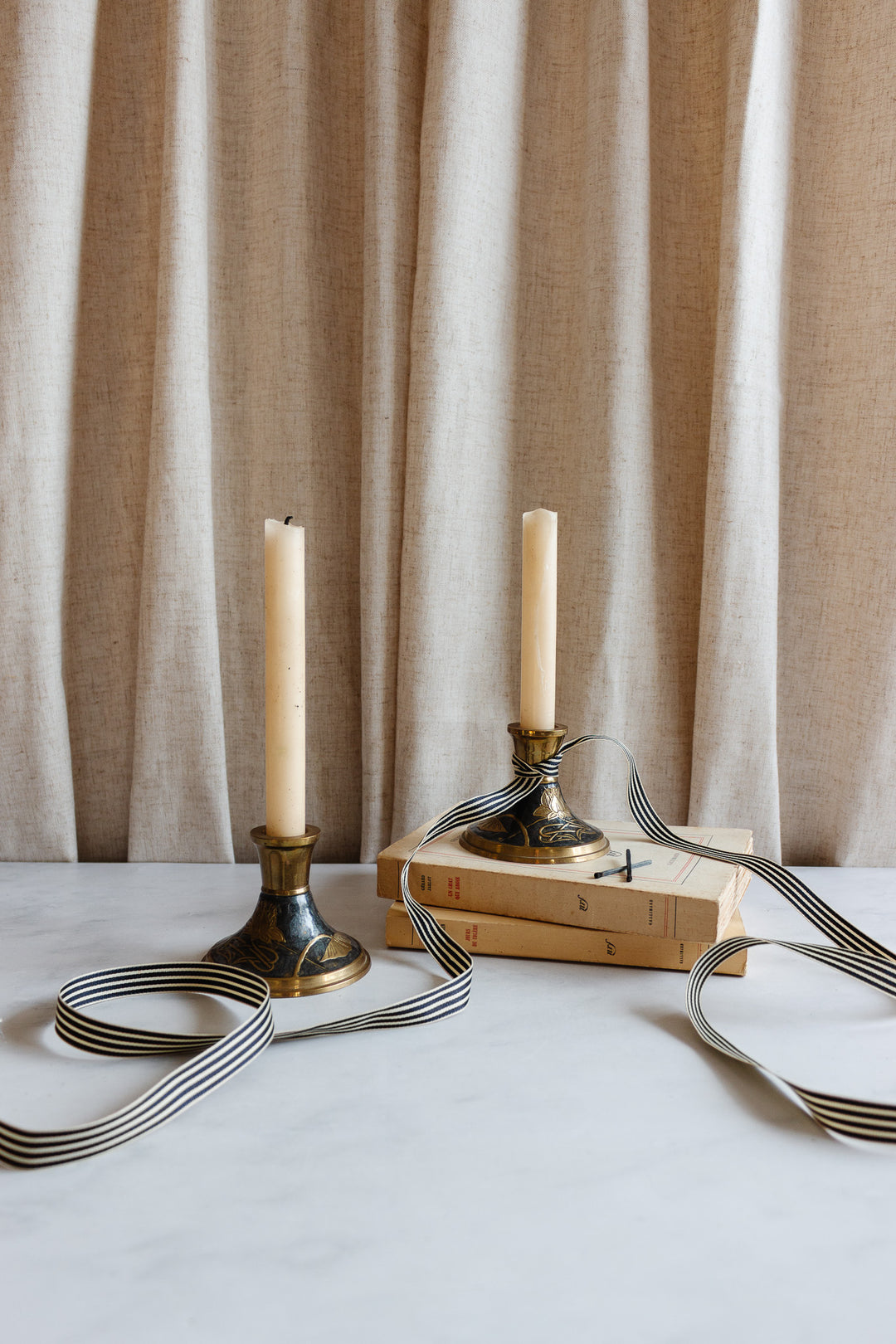 pair of vintage French cloisonné candlesticks