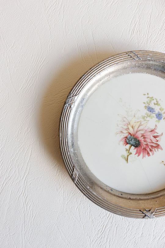 antique french porcelain and metal "sous verre" coaster set of two