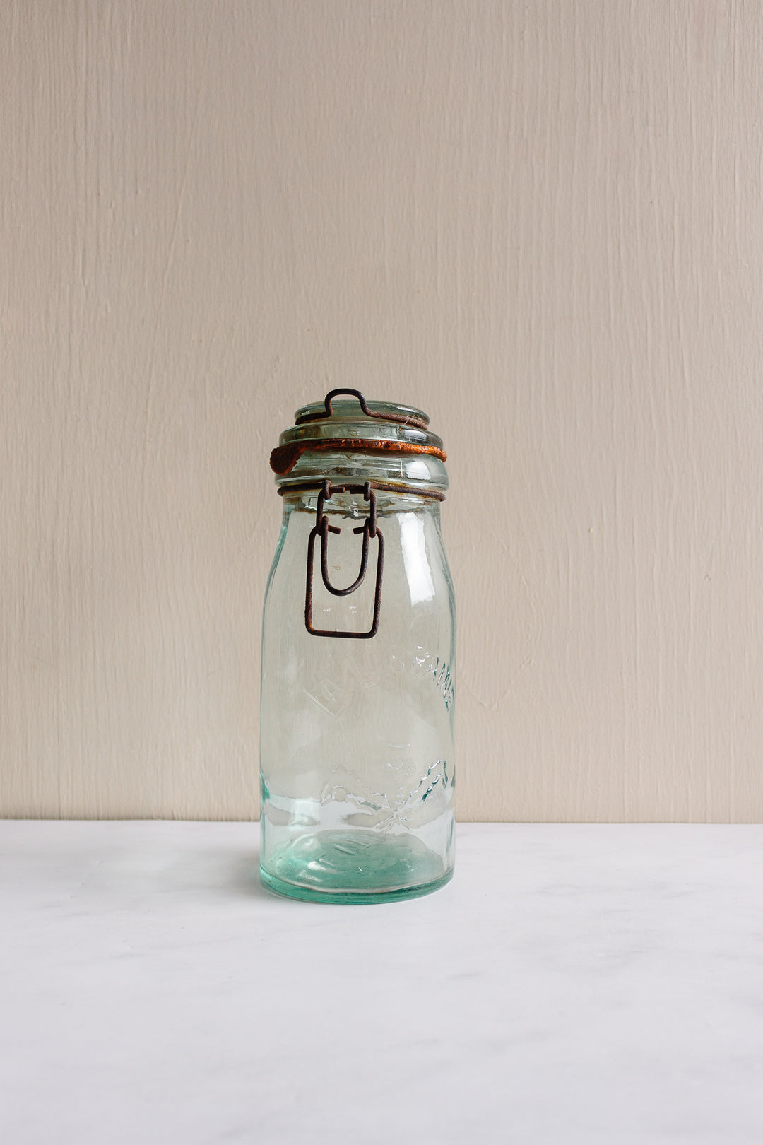 set of classic vintage French green glass vessels