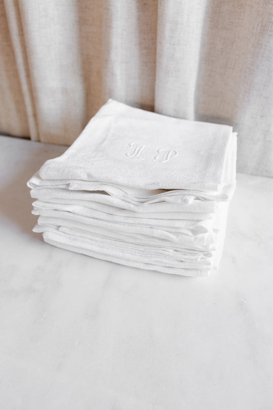 vintage french extra large monogrammed embroidered napkins