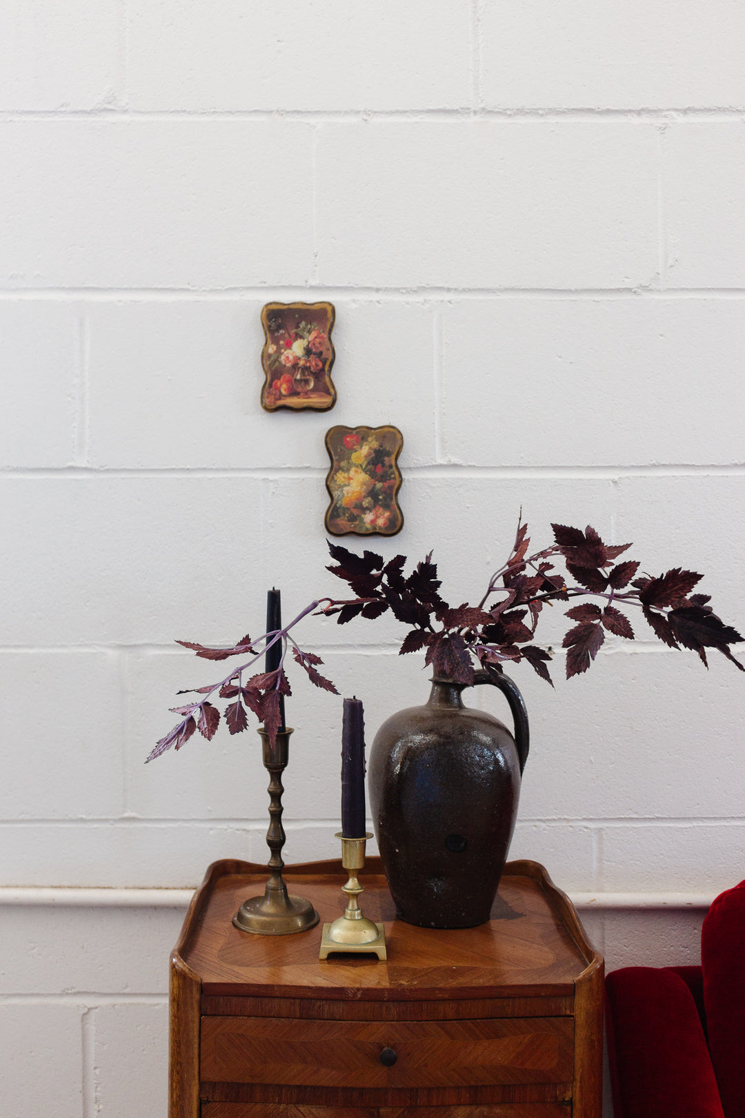 pair of petite midcentury Italian wood plaque prints