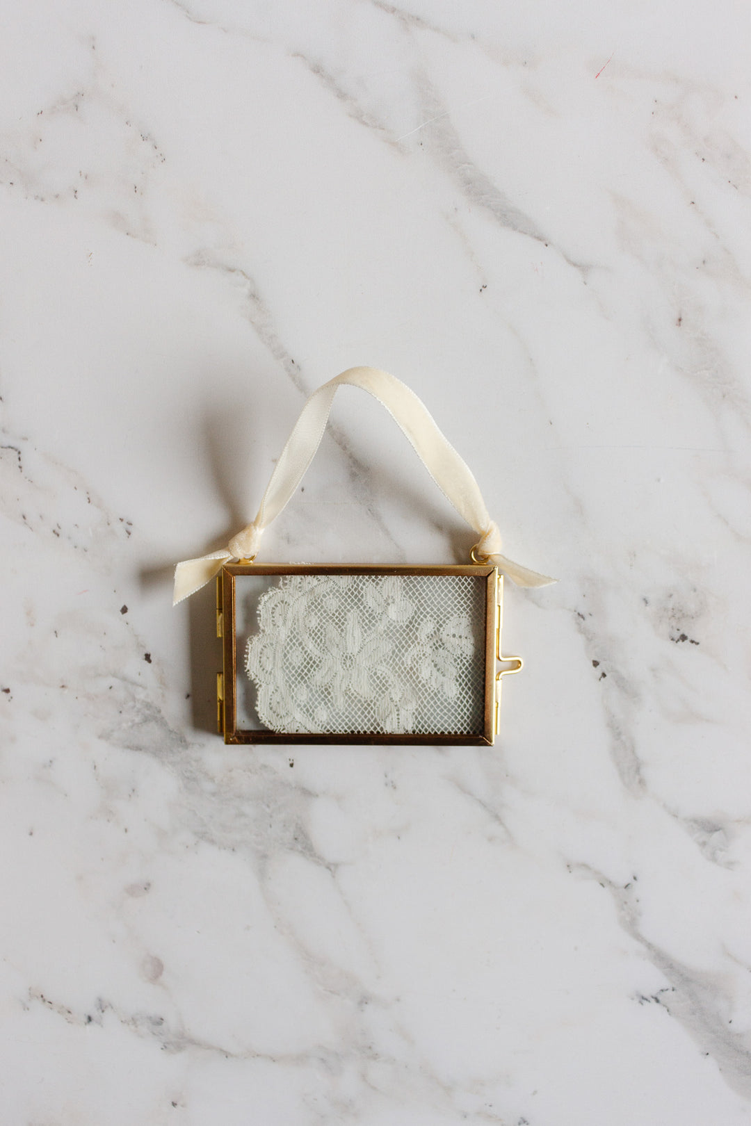 antique french lace ornament frame with velvet ribbon