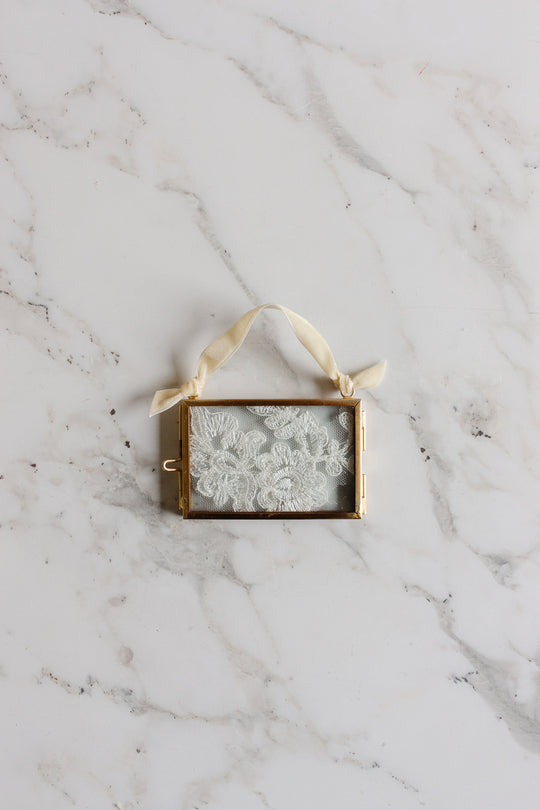 antique french lace ornament frame with velvet ribbon