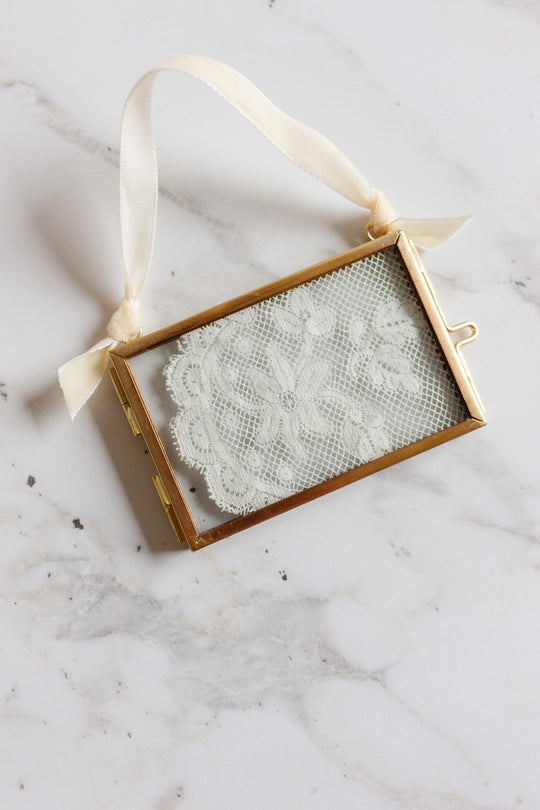 antique french lace ornament frame with velvet ribbon