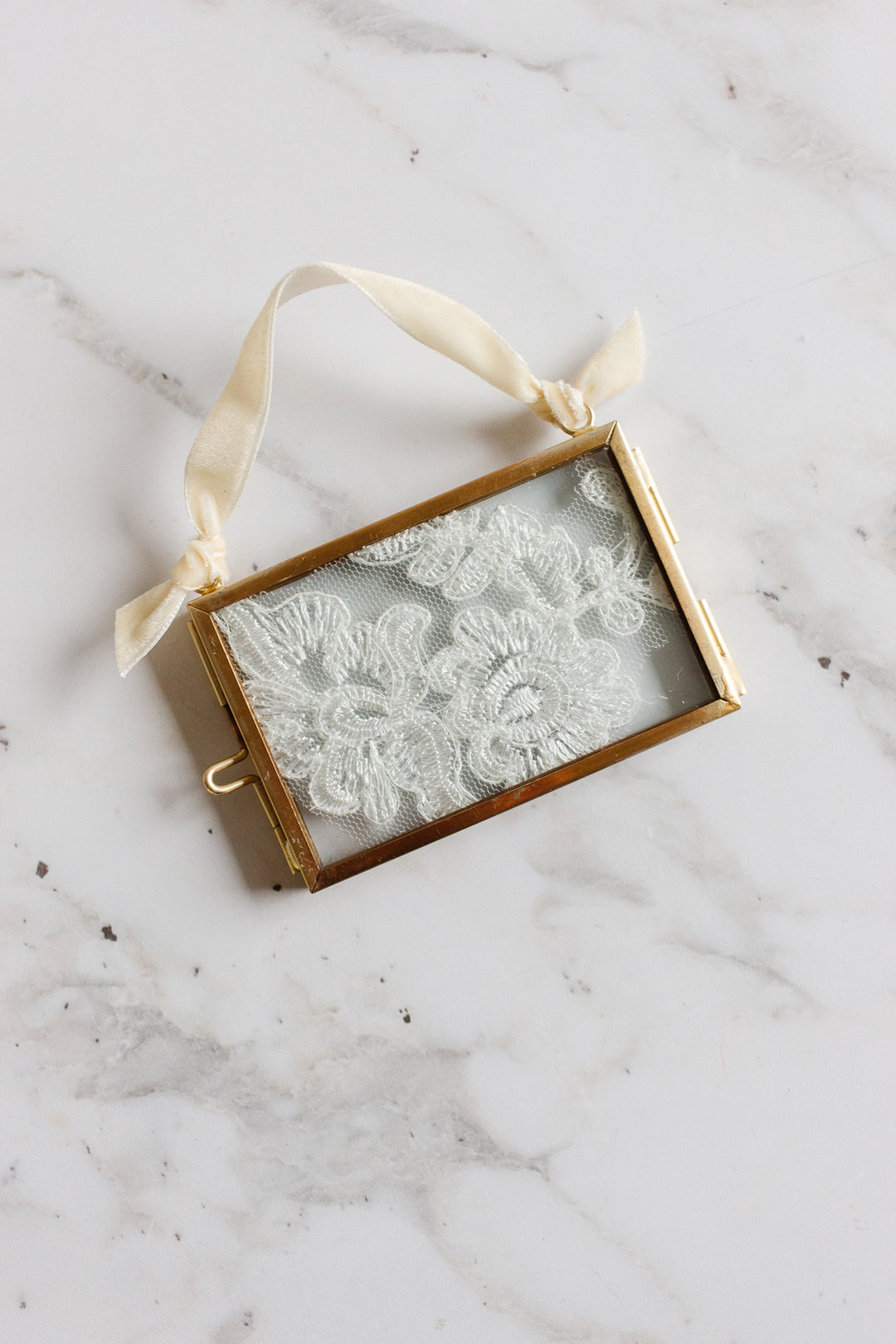 antique french lace ornament frame with velvet ribbon