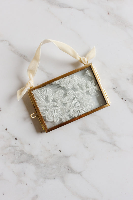 antique french lace ornament frame with velvet ribbon