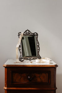 vintage french ornate silver tabletop mirror