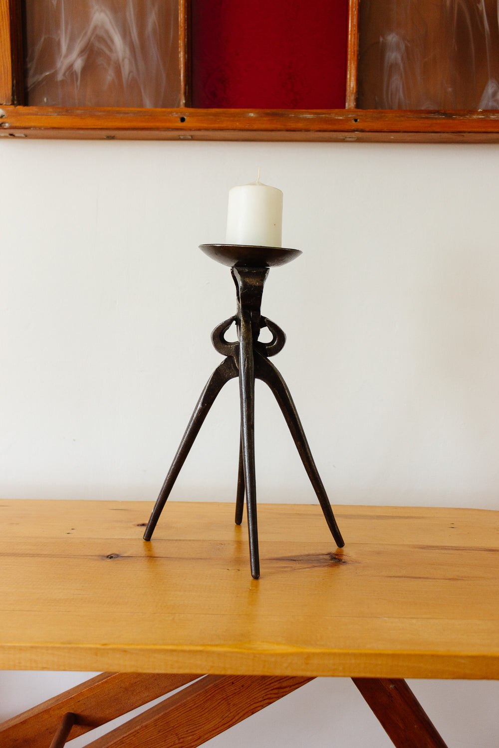 vintage French brutalist wrought iron candlestick