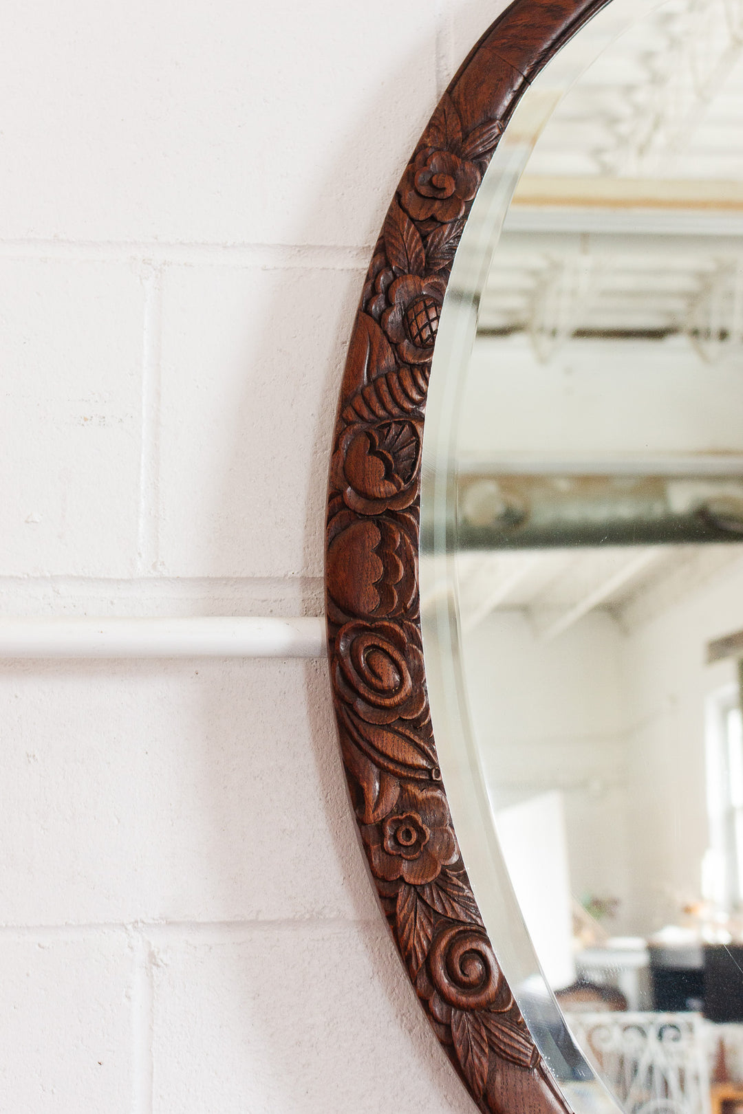 antique french hand carved art deco wood mirror