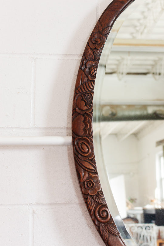 antique french hand carved art deco wood mirror