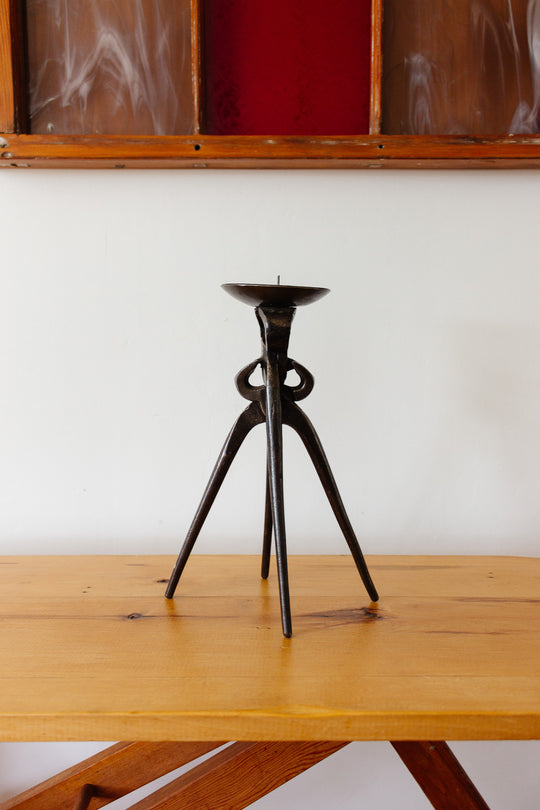 vintage French brutalist wrought iron candlestick