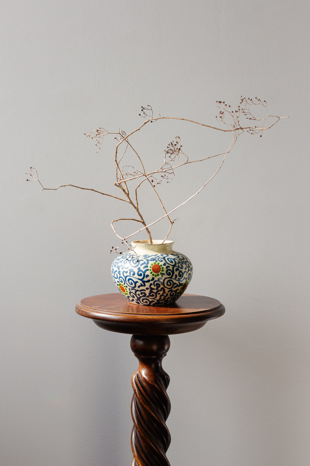 vintage french hand-painted ceramic or porcelain globular vase