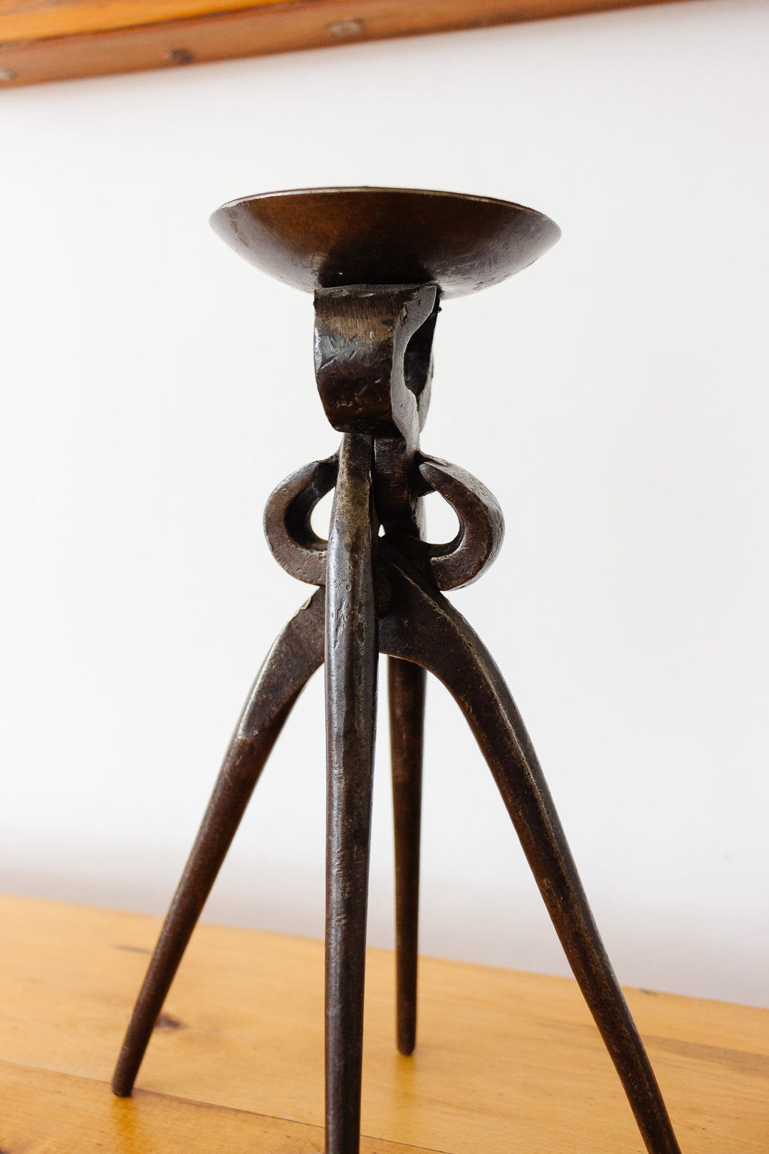 vintage French brutalist wrought iron candlestick