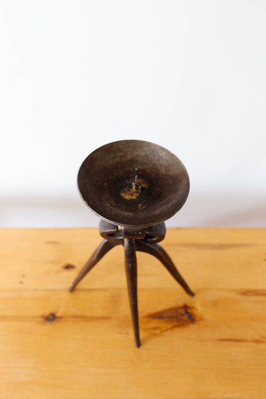 vintage French brutalist wrought iron candlestick