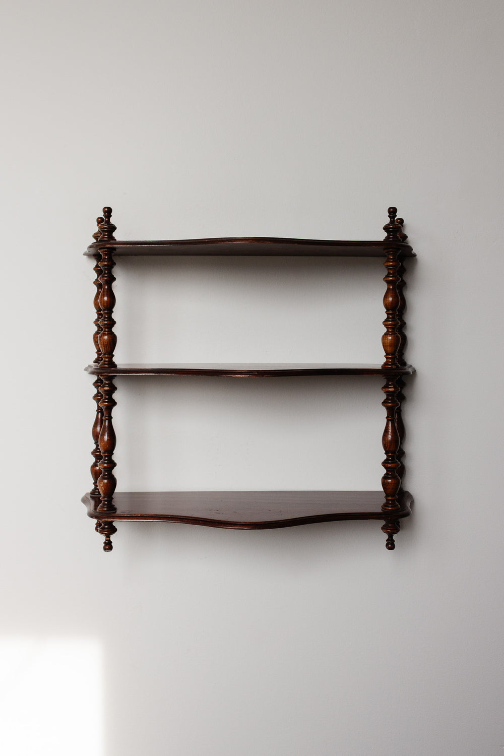 antique french turned wood wall mounted shelf