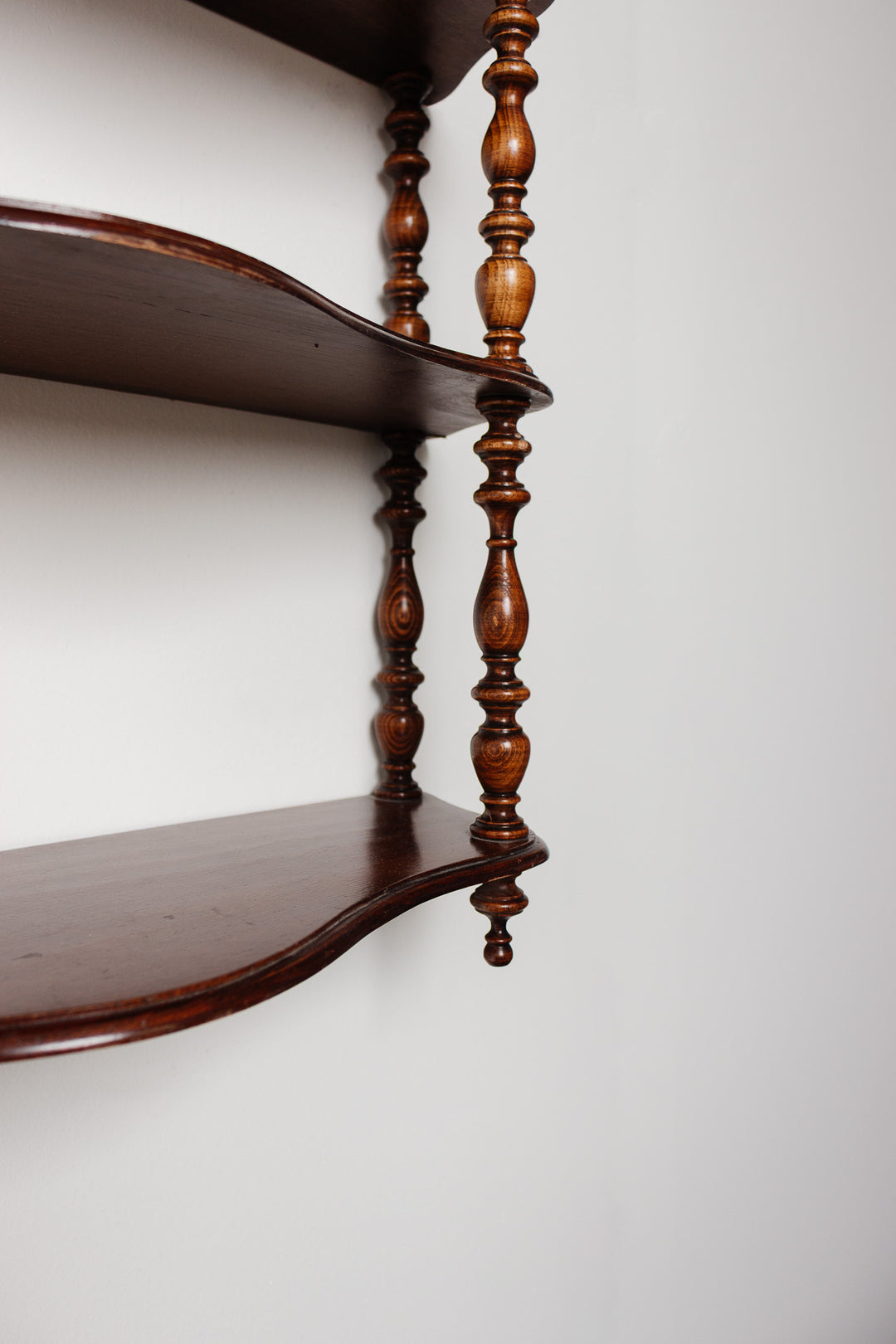 antique french turned wood wall mounted shelf