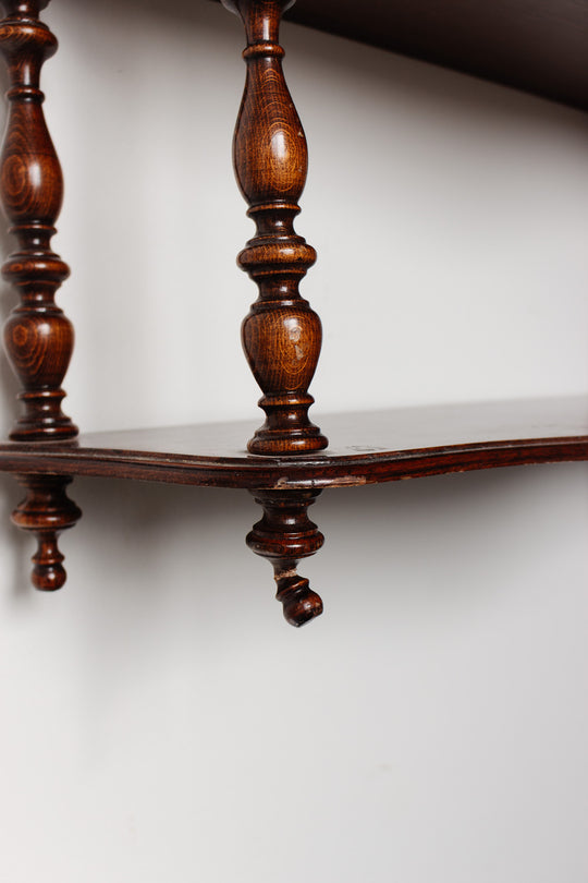 antique french turned wood wall mounted shelf