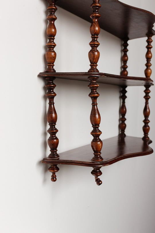 antique french turned wood wall mounted shelf