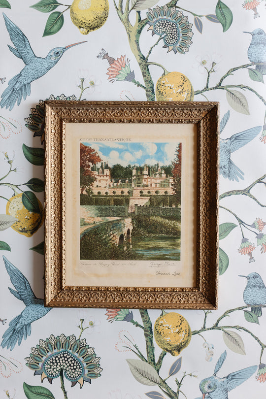 antique "the french line" transatlantique framed menu cover