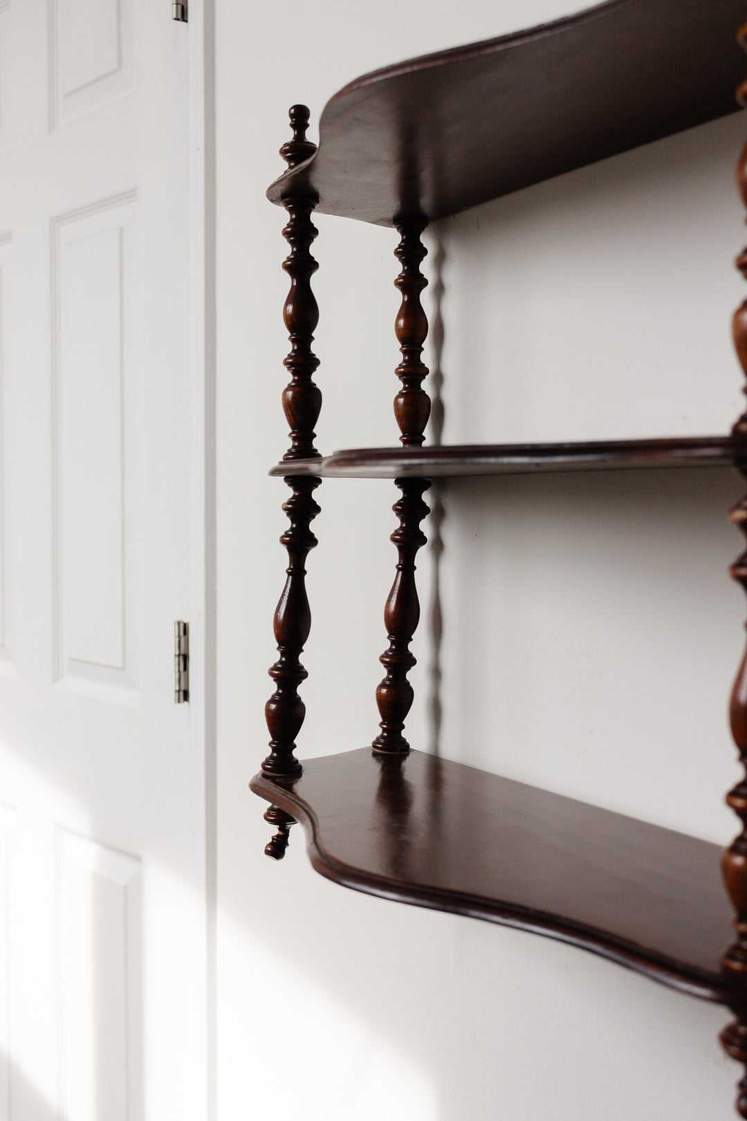 antique french turned wood wall mounted shelf