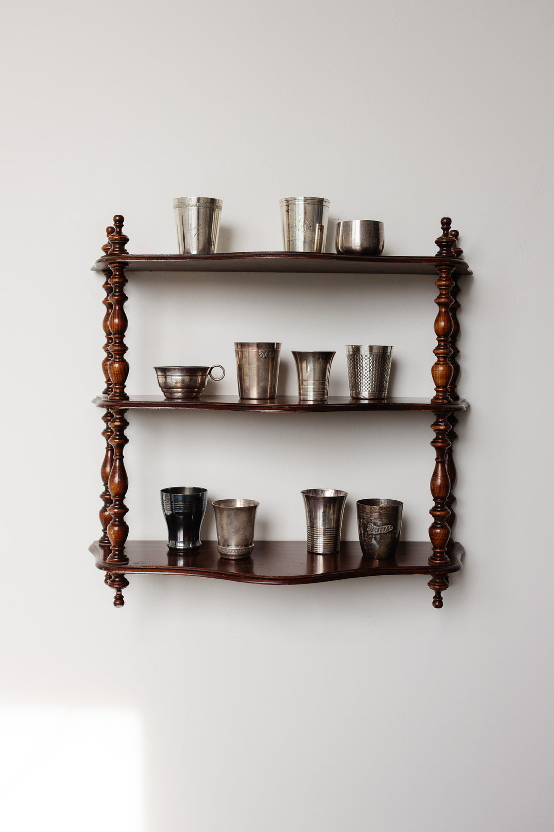 antique french turned wood wall mounted shelf