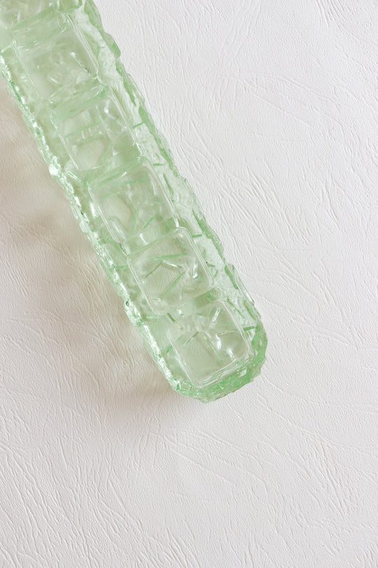 midcentury french green cut glass tray