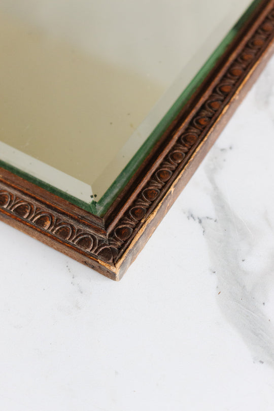 antique french petite wood framed beveled mirror