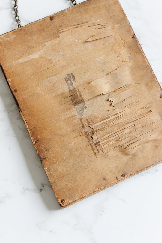 antique french petite wood framed beveled mirror