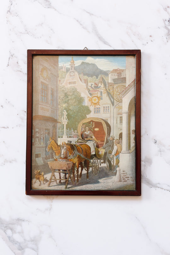 vintage framed German print, "Hochzeitsreise" by Moritz von Schwind