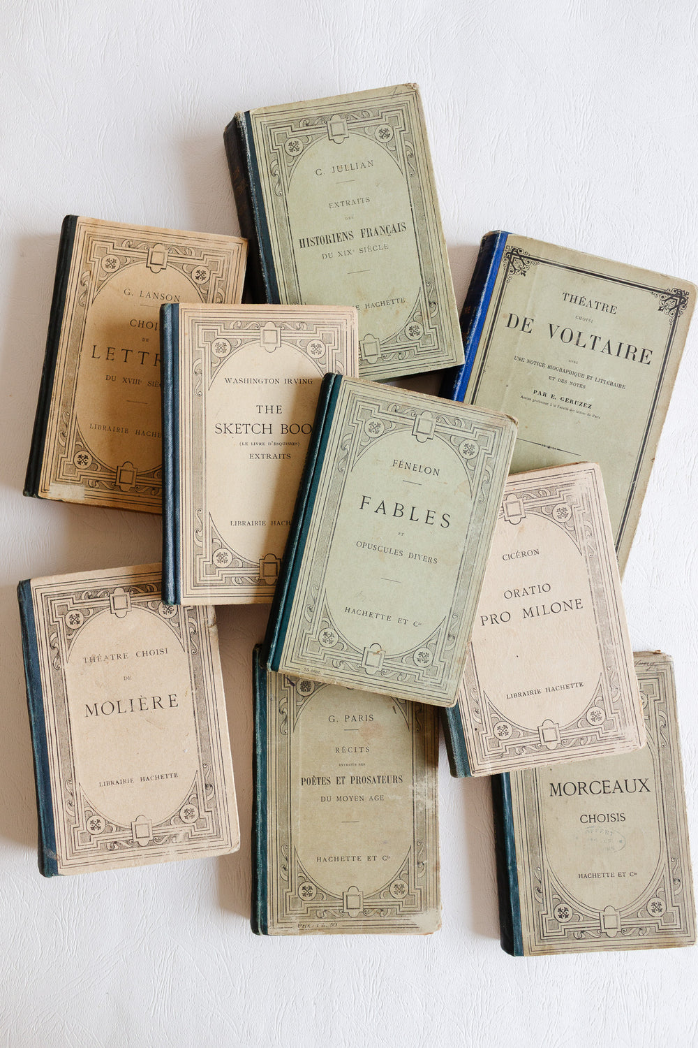 set of 9 antique french hachette classiques