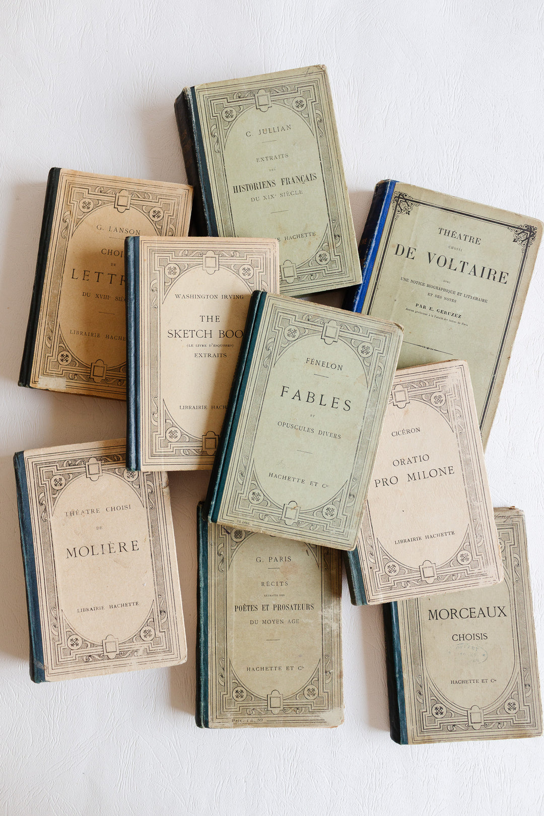 set of 9 antique french hachette classiques