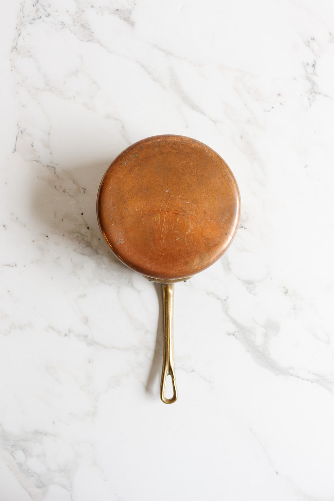 vintage french trio of small copper pots